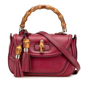 Gucci Bamboo Handbag Shoulder Bag Wine Red Red Bordeaux Purple Leather